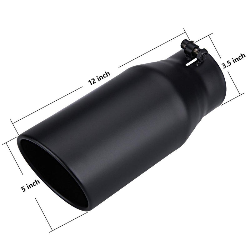 LCGP Exhaust Tip 3.5" Inlet 5" Outlet 12" Long, Bolt On Design, Stainless Steel, Black Powder Coated, Rolled Angle Cut, Tailpipe Tip - Image 2